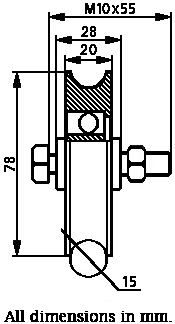80mm Round groove wheel with 1 ball bearing - Dimensions