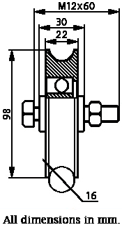 100mm Round groove wheel with 1 ball bearing - Dimensions