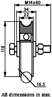 120mm Round groove wheel with 16.5mm groove - Dimensions