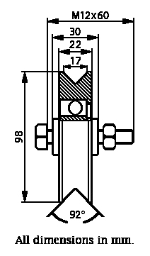 100mm V-groove wheel with 1 ball bearing - Dimensions
