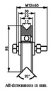 100mm V-groove wheel with 1 ball bearing - Dimensions