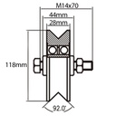 120mm V-groove wheel with 2 ball bearing Drawing with Dimensions