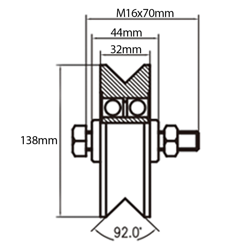 140mm V Groove wheel 2 ball bearing Drawing with Dimensions
