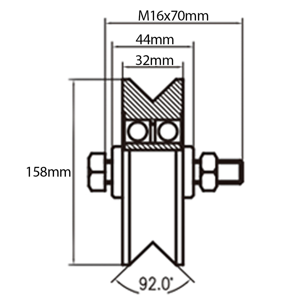 160mm V Groove wheel 2 ball bearing Drawing with Dimensions