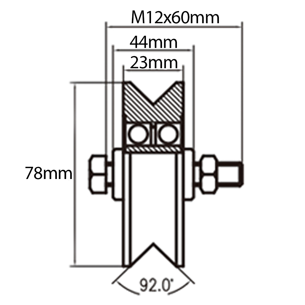 80mm V groove wheel 2 ball bearings Drawing with Dimensions