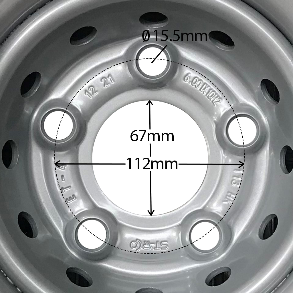 195/55R10 Wanda WR068 high speed trailer tyre 98/96P on 5/112 rim centre with Dimensions