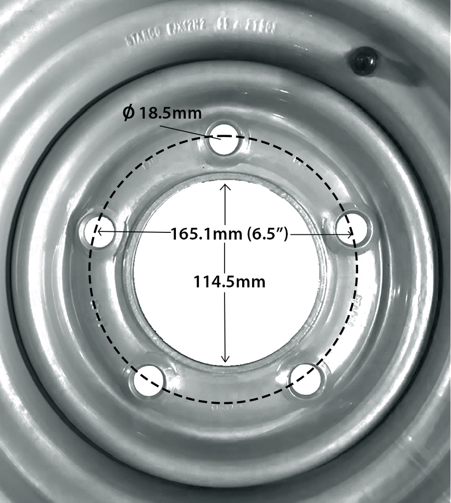 195/50R13 5/165.1 TRAILER WHEEL, rim centre with dimensions