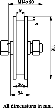 120mm Square groove wheel with 1 ball bearing Drawing with Dimensions