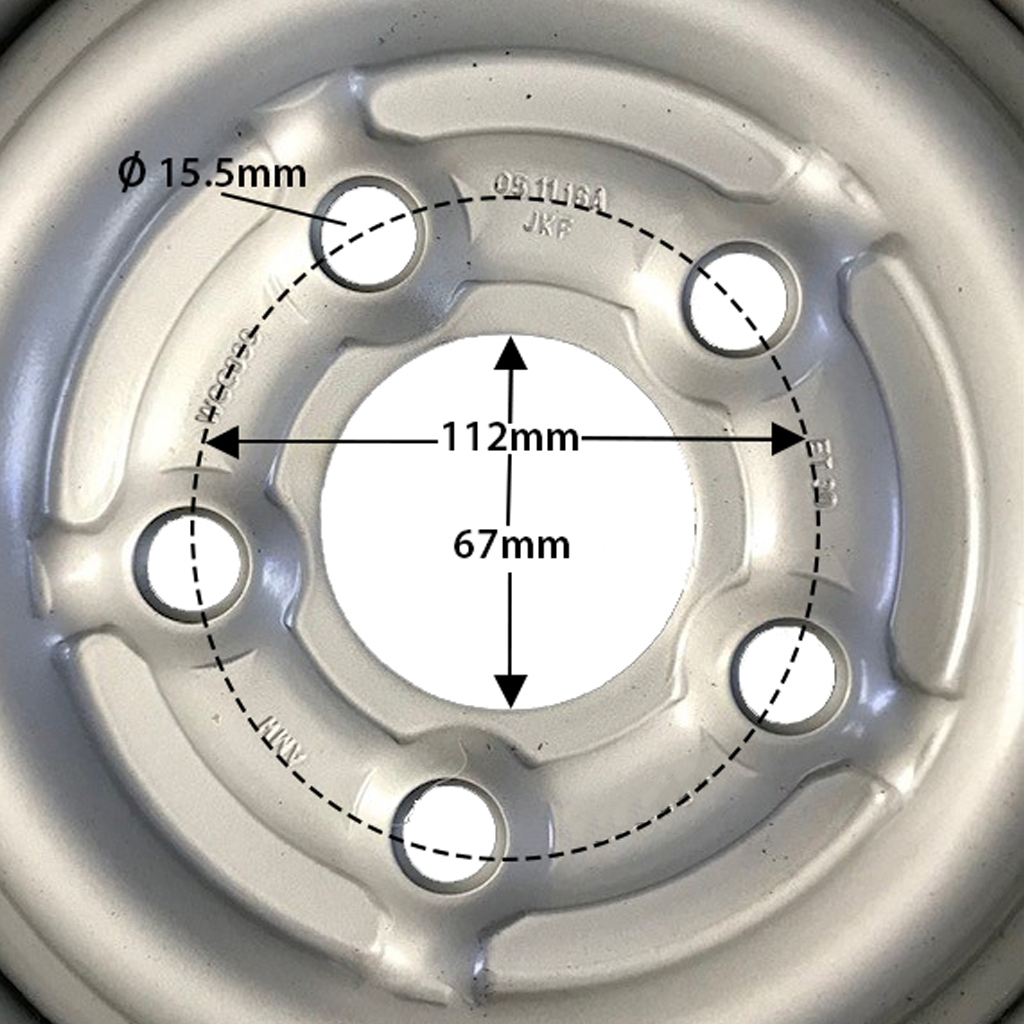 165/R13C TRAILER WHEEL 5/112/63 Rim Centre with Dimensions