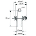 50mm Square groove wheel with 1 ball bearing Drawing with Dimensions