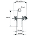 80mm Square groove wheel with 1 ball bearing Drawing with Dimensions