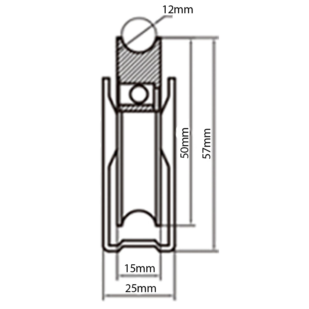 50mm Round groove wheel in fixed bracket Drawing with Dimensions