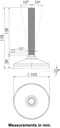 M20x150 Stainless levelling foot 105mm stainless base with anti-vibration rubber pad 2200kg AISI 304/A2 - Dimensions