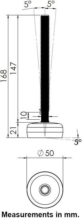 M12x150 Stainless levelling foot - Dimensions