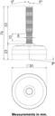 M10x50 Stainless levelling foot 50mm stainless base with anti-vibration rubber pad 350kg AISI 304/A2 - Dimensions