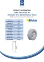 Wheel series 100mm anti-static grey elastic rubber on aluminium centre 15mm bore hub length 40mm ball bearings 200kg - Spec sheet