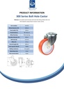 300 series 160mm swivel bolt hole 16,5mm castor with polyurethane on nylon centre plain bearing wheel 300kg - Spec sheet