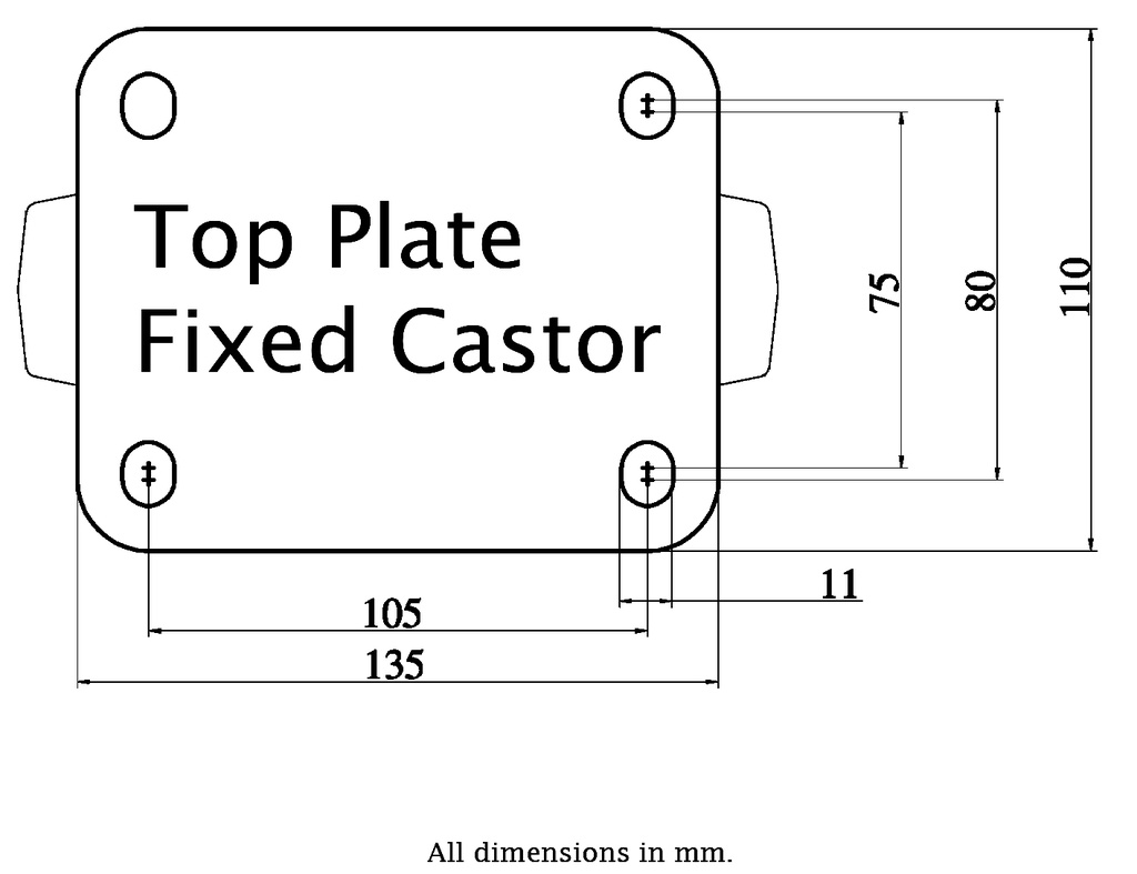 1500 series 200mm fixed top plate 135x110mm - Plate drawing
