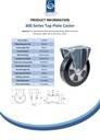 300 series 250mm fixed top plate 146x107mm castor with black elastic rubber on aluminium centre ball bearing wheel 350kg - Spec sheet