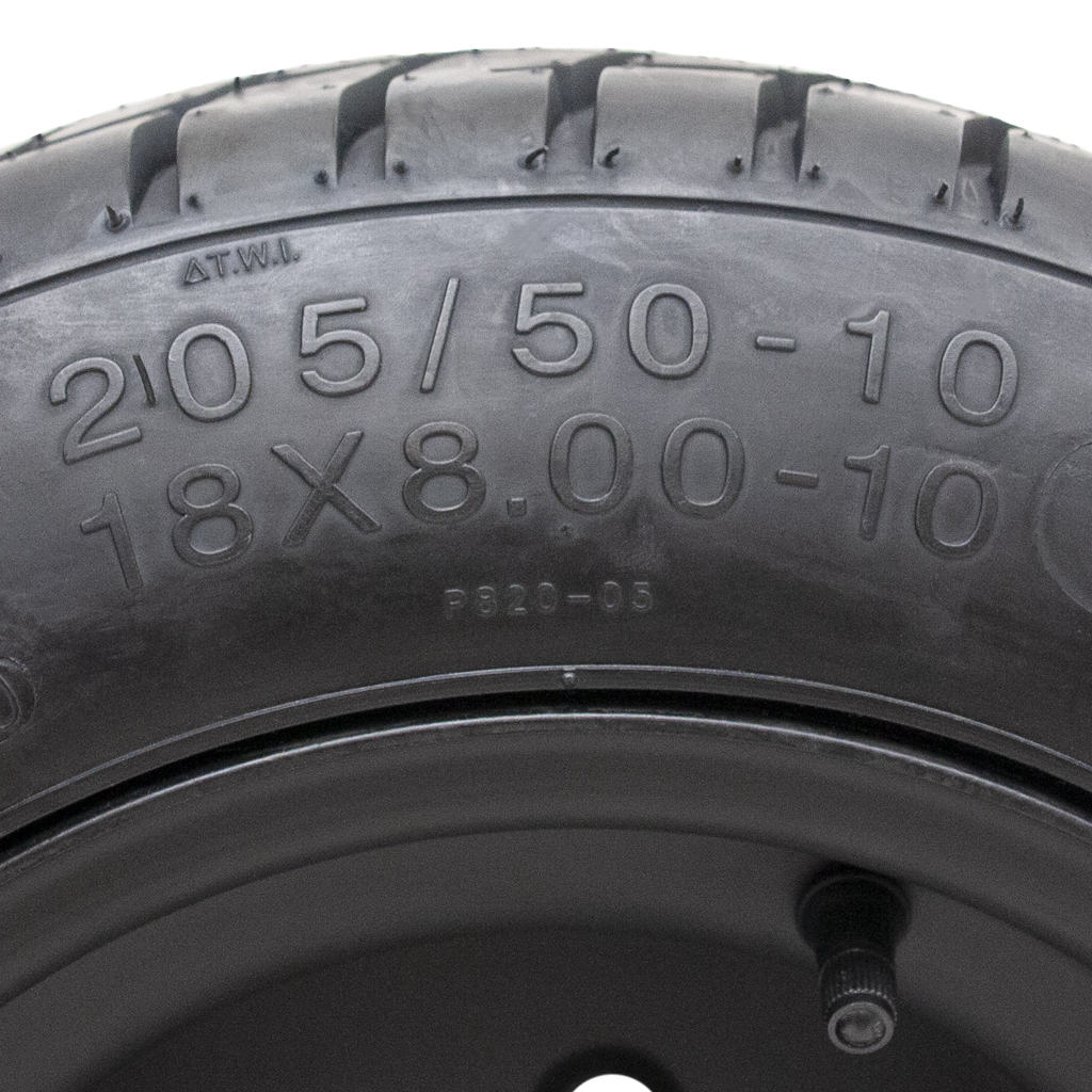 205/50-10 4pr Wanda P820 on black 4/4” rim Tyre Size