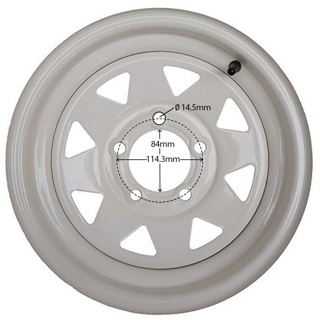 4.5x13" Wheel rim 5/114.3/84 ET0 white spoked 650kg Rim with Dimensions