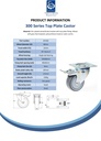 300 series 80mm swivel/brake top plate 100x80mm castor with grey PATH polyurethane on nylon centre single ball bearing wheel 150kg - Spec sheet