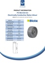Wheel series 80mm electrically conductive grey nylon 12mm bore hub length 35mm plain bearing 220kg - Spec sheet