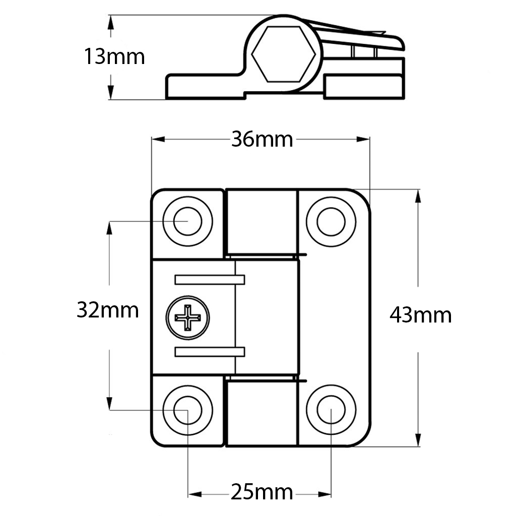 43x37mm Adjustable Torque Positioning Control Hinge Drawing with Dimensions