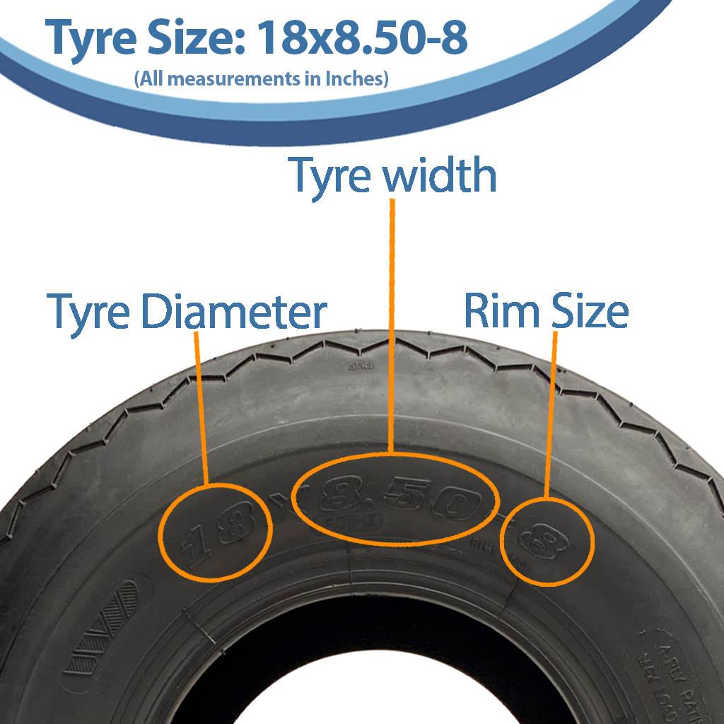 18x8.50-8 4pr Wanda P509 golf cart tyre Size with Dimensions