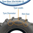 25x10.00-12 6pr Wanda P377 ATV tyre Size with Dimensions