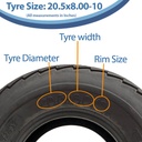 20.5x8.00-10 (205/65-10) 4pr Wanda P815 Size with Dimensions text boxes