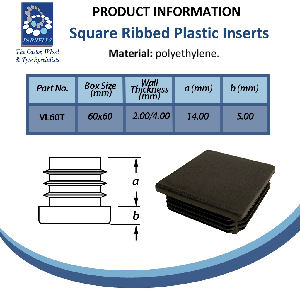 Plastic square insert 60x60mm (2.0/4.0mm) eroded head Spec Sheet
