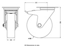 322 series 125mm swivel/brake top plate 106x86mm castor with polyurethane on nylon centre roller bearing wheel 250kg - Castor dimensions