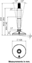 M20x210 Stainless certified hygienic levelling foot 105mm stainless base with anti-vibration rubber pad 2200kg AISI 304/A2 - Dimensions