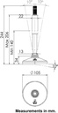 M16x215 Stainless certified hygienic levelling foot 105mm stainless base with anti-vibration rubber pad 2200kg AISI 304/A2 - Dimensions