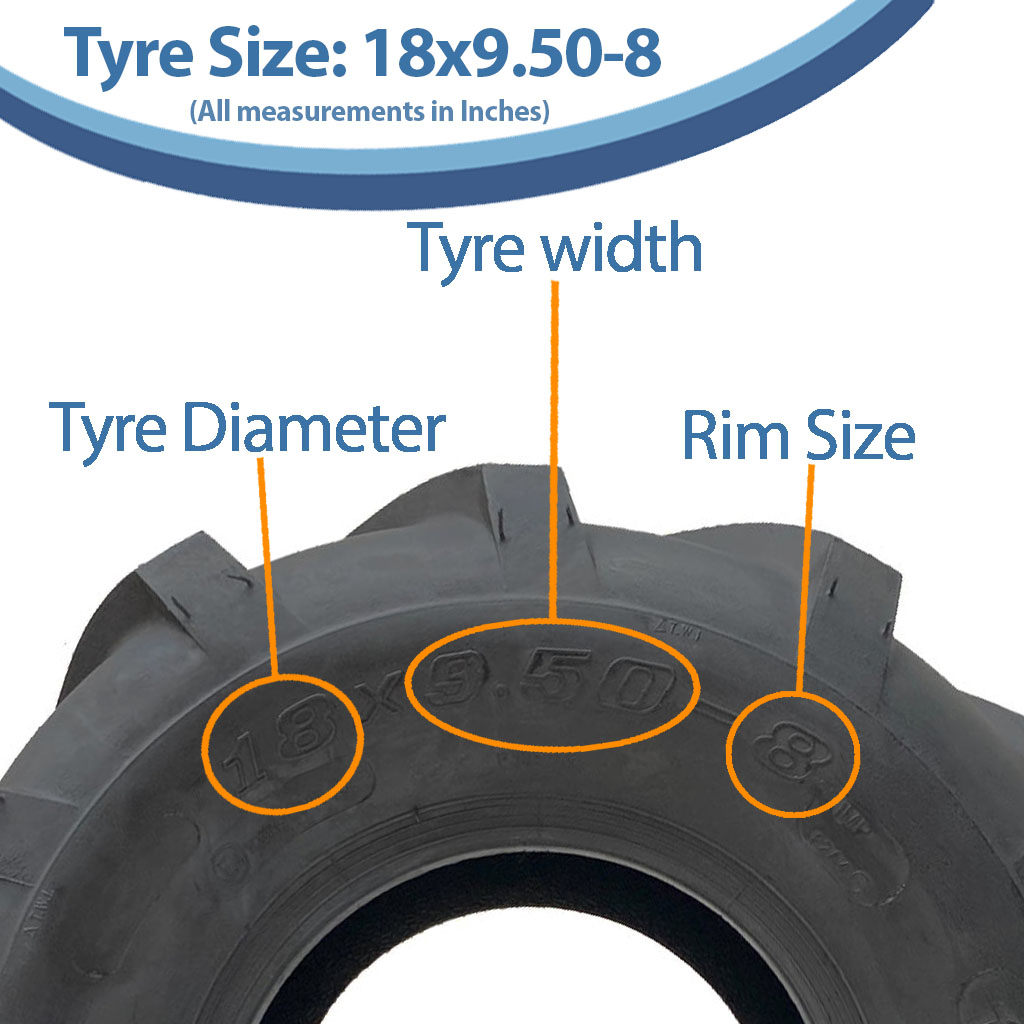 18x9.50-8 4ply Wanda P328 open centre tyre size with text