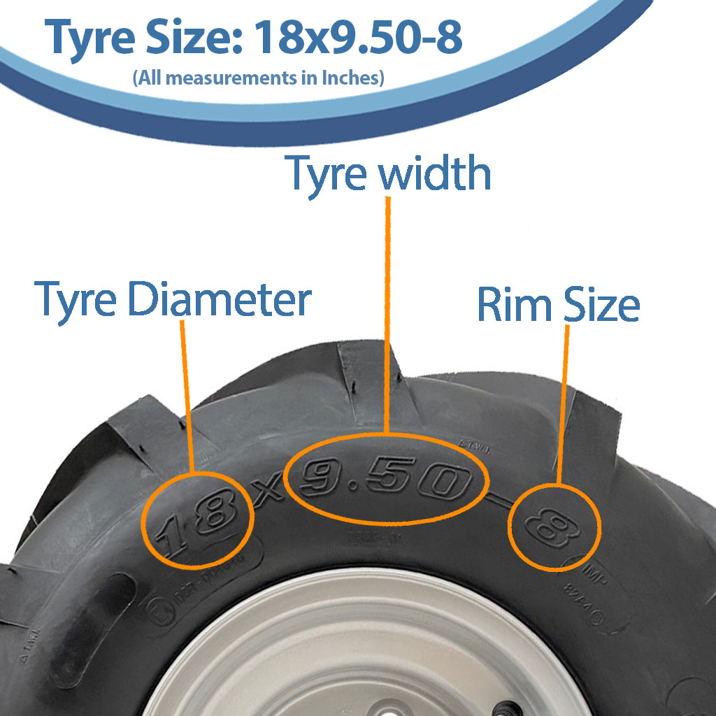 18x9.50-8 4pr Wanda P328 Open-Centre tyre TL on steel rim size with text