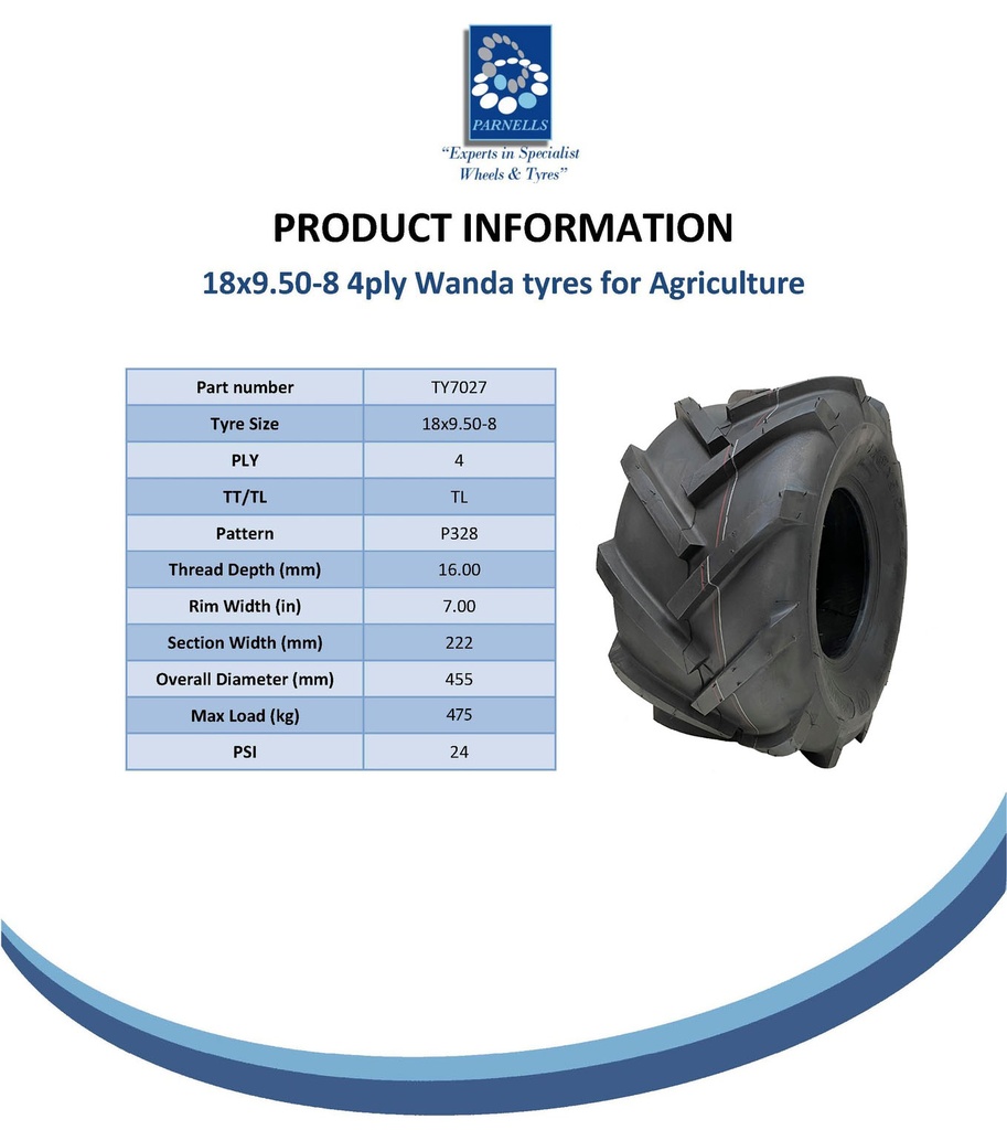 18x9.50-8 Open Centre tyre Spec Sheet