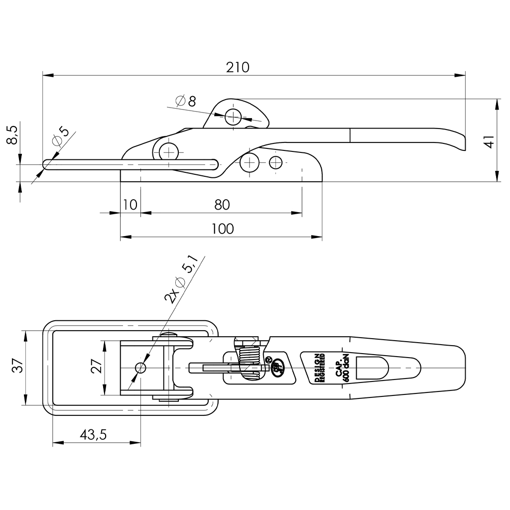 SPP Trailer catch Drawing with Dimensions