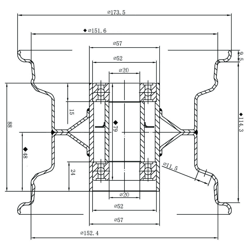 4.50x6 rim drawing with measurements