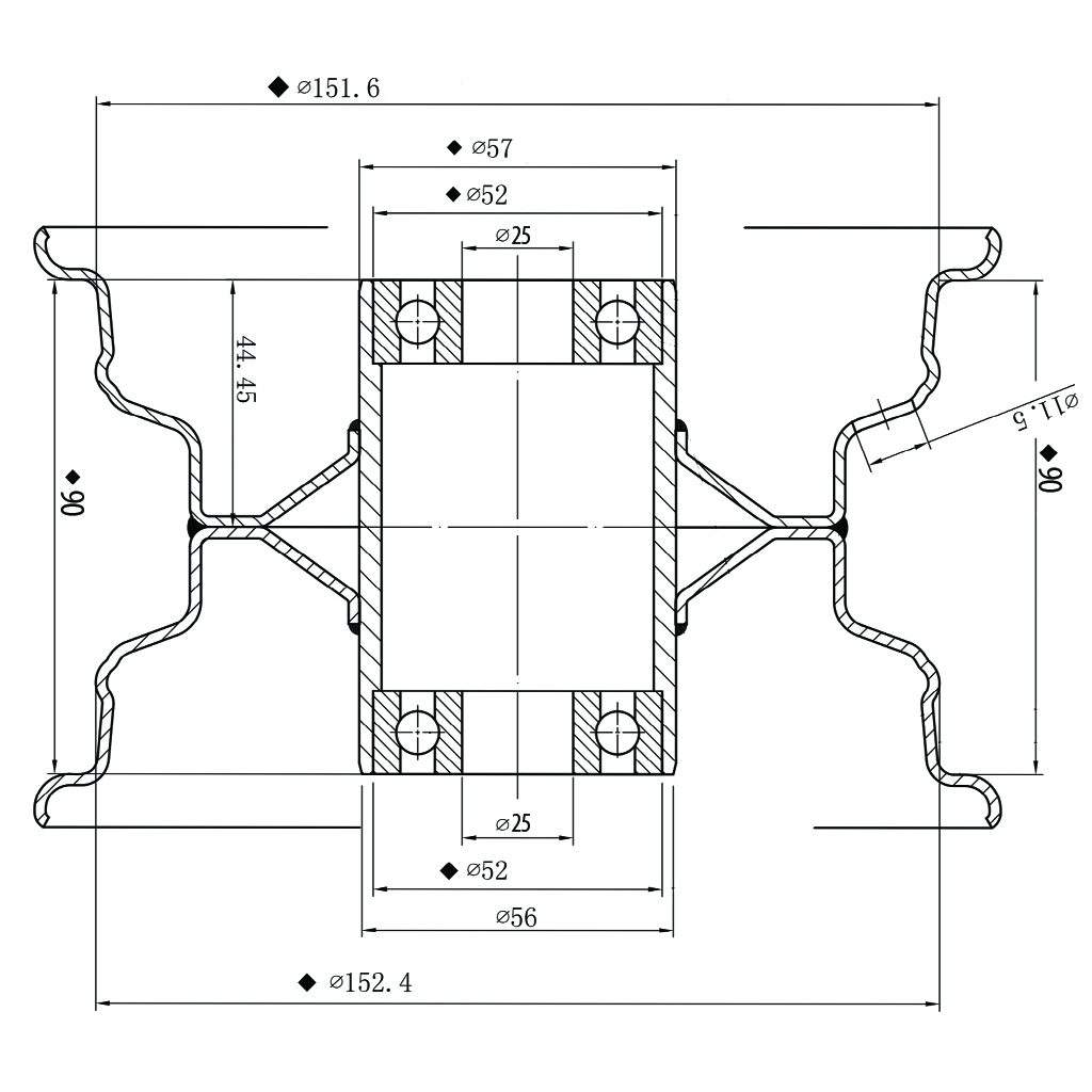 3.50x6 Rim Drawing with measurements 25BB