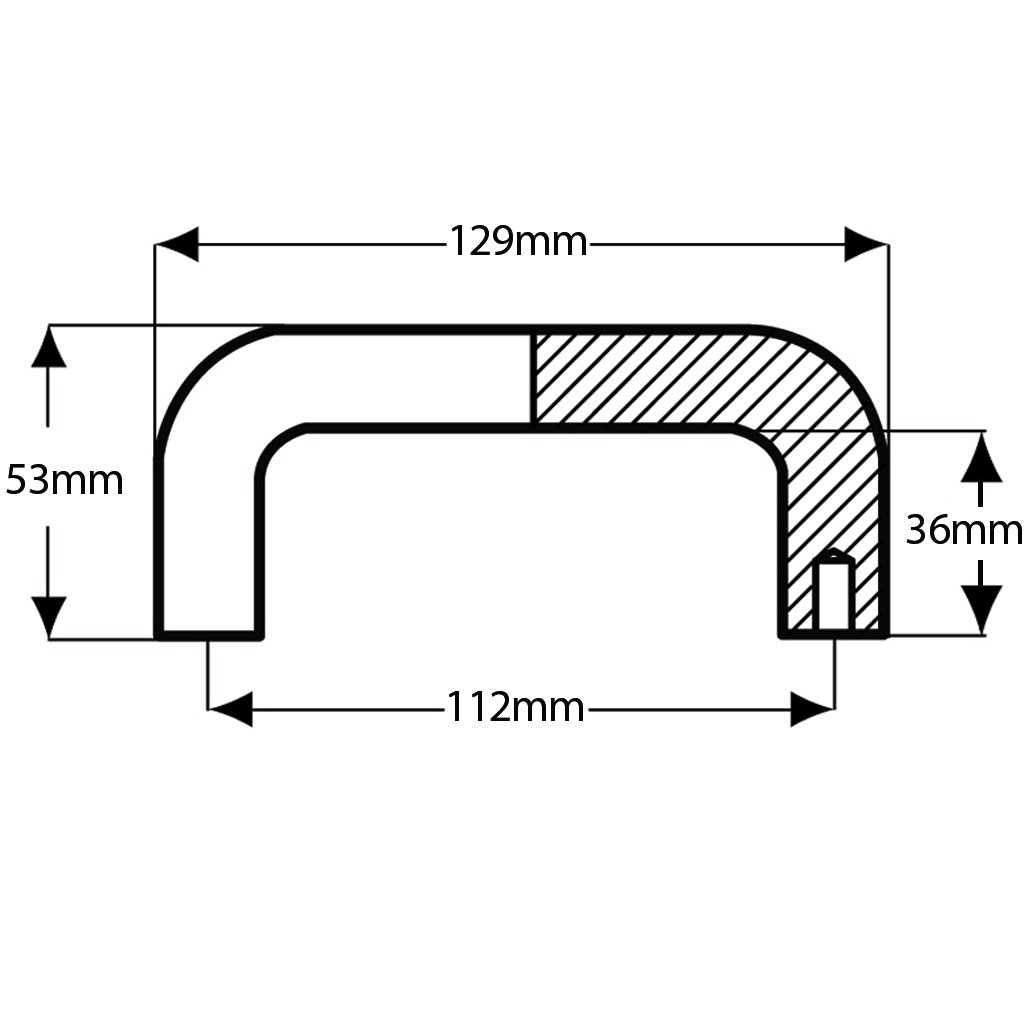 Aluminium Bridge Handle - 112mm hole centre - M8 thread - Dimensions