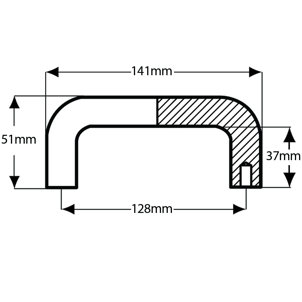 Aluminium Bridge Handle - 128mm hole centre - M6 thread - Dimensions