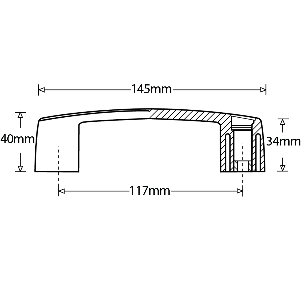 Nylon bridge handle - 117mm hole centre - Dimensions