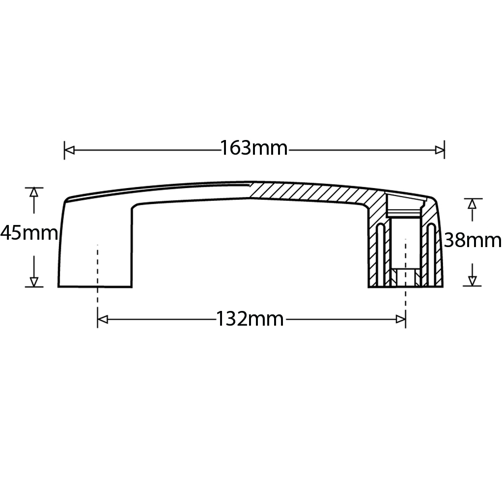 Nylon bridge handle - 132mm hole centre - Dimensions
