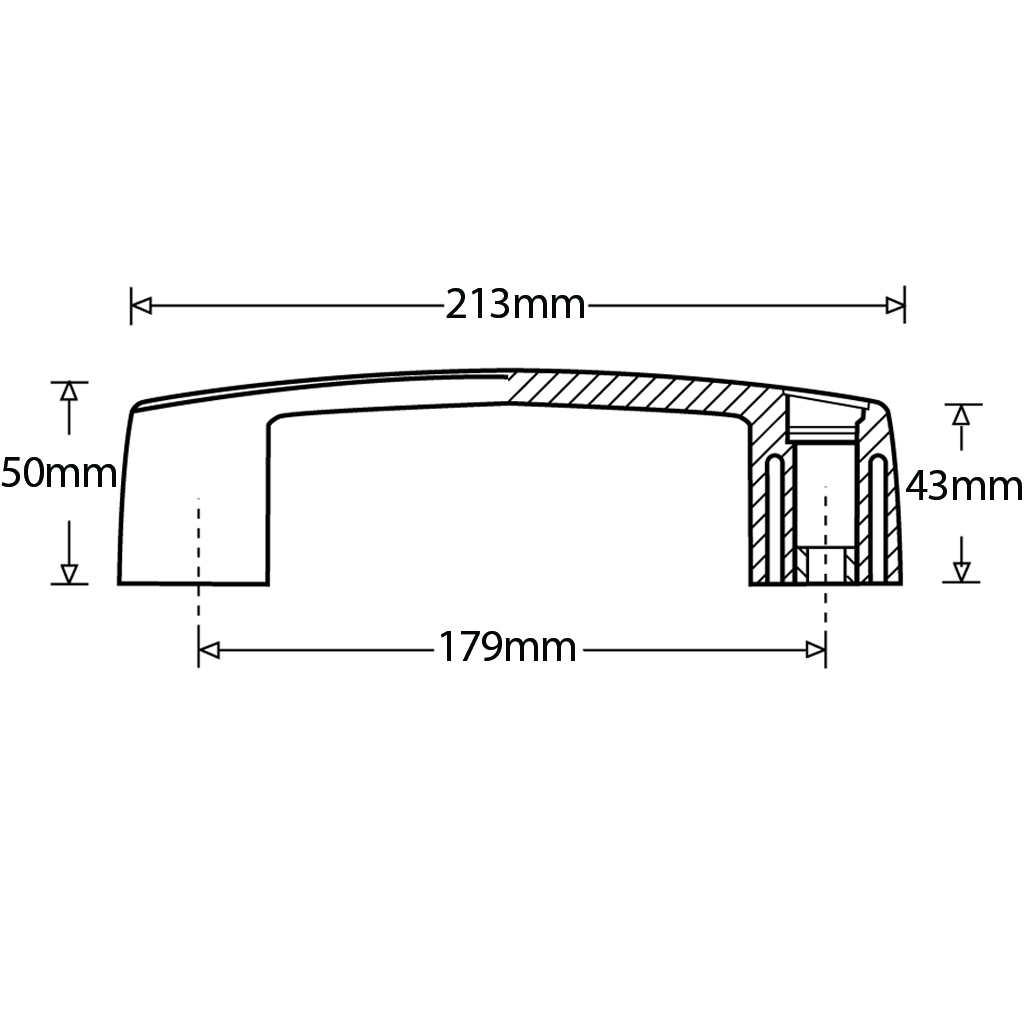 Nylon bridge handle - 179mm hole centre - Dimensions