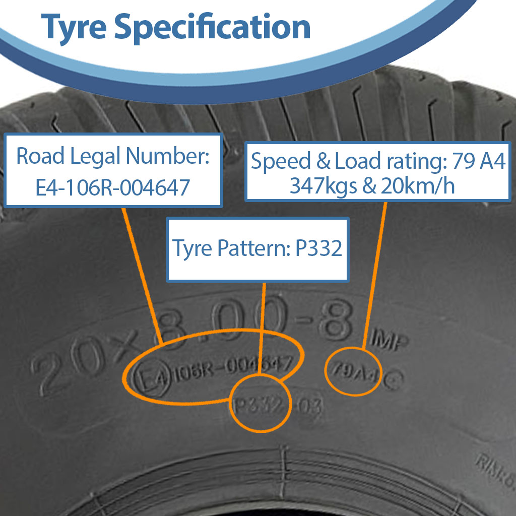 20x8.00-8 4pr Wanda P332 grass tyre specification