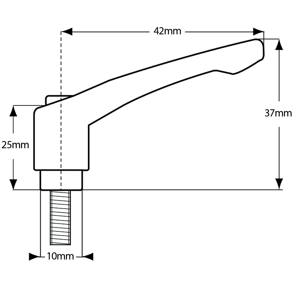 M6x32 Die cast Zinc clamping handle - Drawing with Dimensions