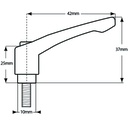 M6x32 Die cast Zinc clamping handle - Drawing with Dimensions
