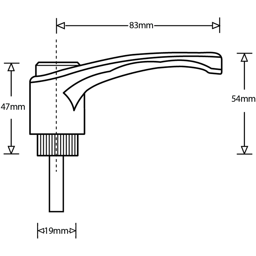 M10x20 Nylon clamping handle (zinc thread) Drawing with Dimensions